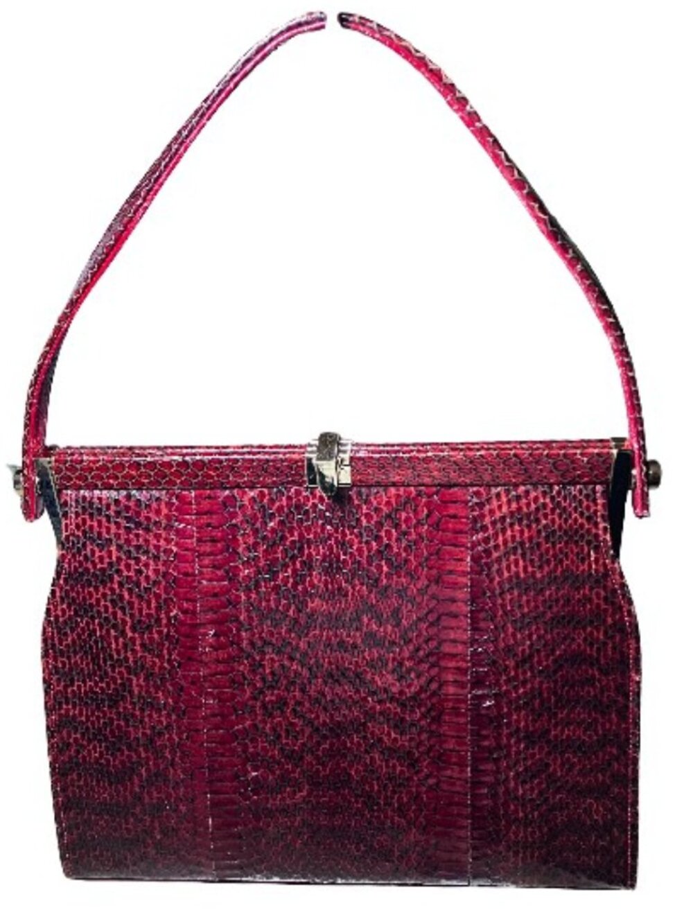 Unbranded Vintage Genuine Python Snakeskin Leather Bag Burgundy Red Black EUC - Picture 2 of 12